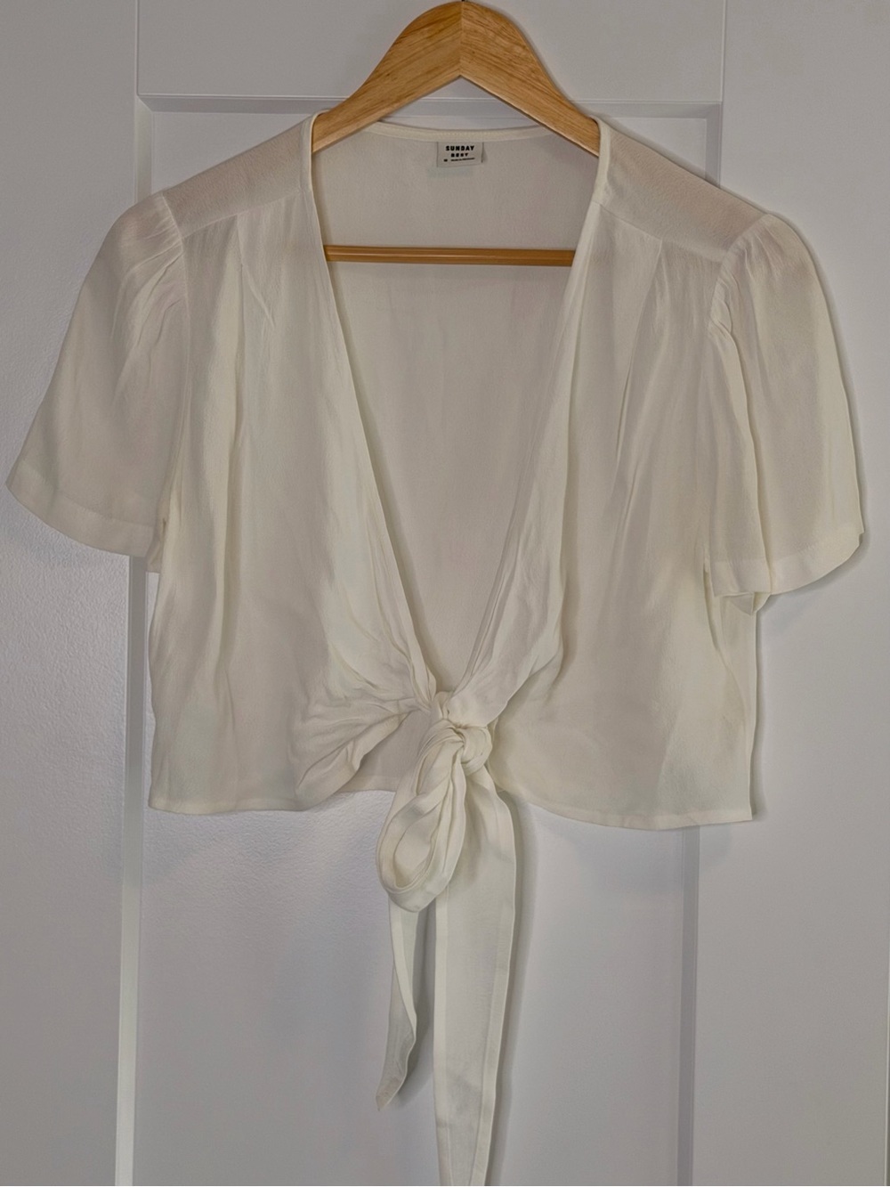 💛2 for 20- Sunday Best Ivory Tie-Front Short Sleeve Crop Blouse